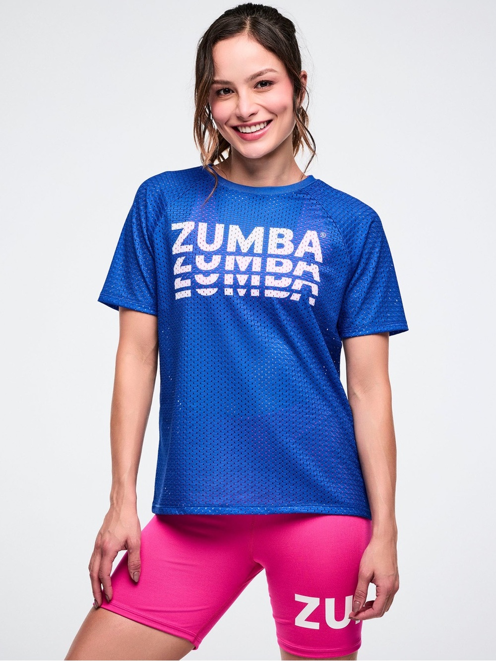 Zumba Fitness Color Spree Mesh Crew Neck Raglan Sleeve Top *So Into Blue* MEDIUM